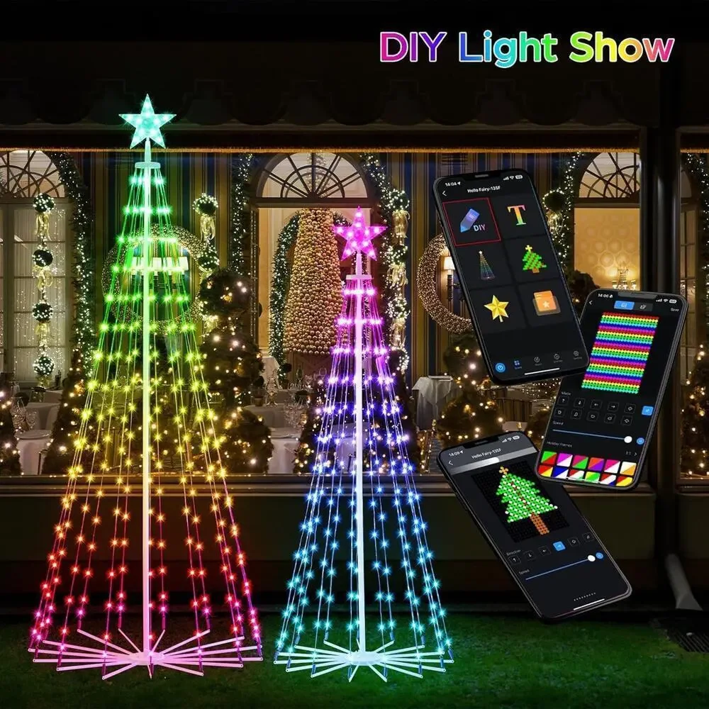 2 Smart Christmas Cone Tree Lights App Controlled, 5FT 6FT RGB Color LED